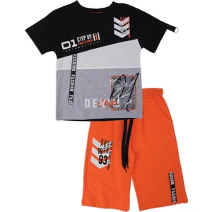 Erkek Çocuk Fashion Yazı Baskılı Yazlık T-Shirt Şort 2'li Takım