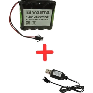 Vargem Kumandalı 4.8V 2600MAH Varta Oyuncak Araba Bataryası Siyah Soket+Usb Şarj Cihazı