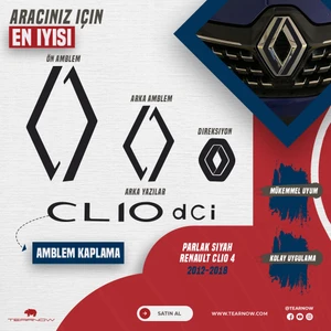 Tear Now Renault Clio 4 (2012-2018) Yeni Tarz Amblem Kaplama Sticker - Piano Black, Siyah