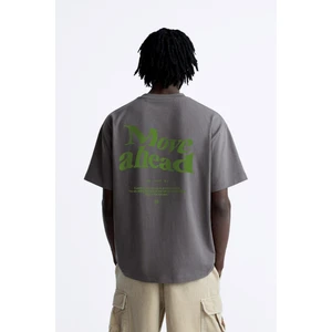 The Champ Bisiklet Yaka Move Ahead Yazılı Kordinat Baskılı Oversize Füme Erkek T-Shirt