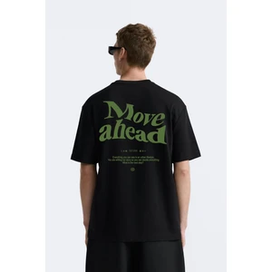 The Champ Bisiklet Yaka Move Ahead Yazılı Kordinat Baskılı Oversize Siyah Erkek T-Shirt