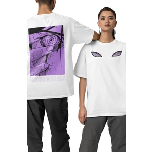 Fuddy Moda Unisex Naruto Uchiha Madara Sırt Baskılı Tişört, Oversize Ön Arka Anime Baskılı Tshirt