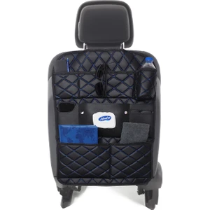 Siyah Mavi Oto Koltuk Arkası Düzenleyici Nakışlı Deri Organizer 44 x 62 cm / 1 Adet