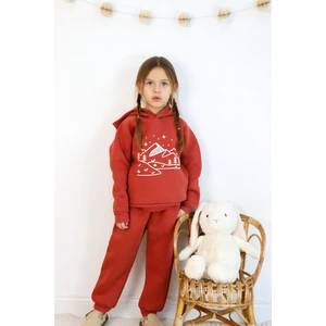 3 Ip Baskılı Kapüşonlu Şardonlu Ikili Takım