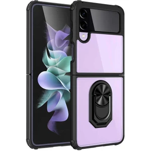 Samsung Galaxy Z Flip 4 Kılıf Silikon Kenarlı Yüzüklü Manyetik Mola Telefon Kılıfı