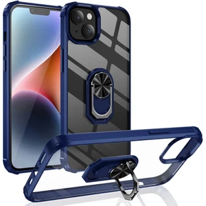 Apple iPhone 14 Plus Kılıf Silikon Kenarlı Yüzüklü Manyetik Mola Telefon Kılıfı
