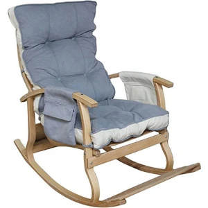 Relax Lüx Ahşap Çift Minderli Çift Cepli Sallanan Sandalye Krem/gri