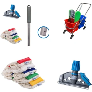 MCK Plus Çift Kovalı Temizlik Arabası Krom Gövdeli Çelik Presli Paspas Arabası Seti Islak Mop Seti.