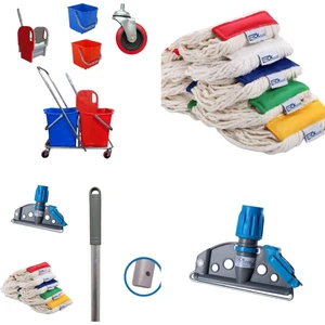 MCK Plus Çift Kovalı Krom Temizlik Arabası Paspası Arabası + Islak Mop Seti 5 Adet Mop