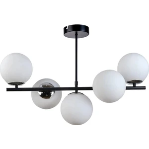 Roma Modern Tasarım Salon Yemek Odası Mutfak Siyah Renk Beyaz Camlı Sıralı 5 Li Avize