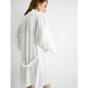 Bride Sabahlık Saten Beli Kuşaklı Parlak Taş Baskılı Bridal