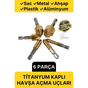 6 Parça Premium Titanyum Kaplama Hss Bits Uçlu Kırılmaz Paslanmaz Havşa Açma Matkap Uç Seti