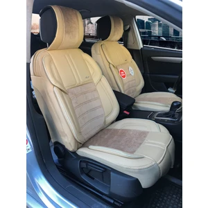 Oto Koltuk Kılıfı Vip Deri ve Kumaş Seti Bej