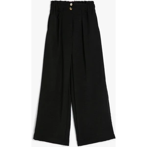 Palazzo Pantolon Bol Paça Beli Lastikli Düğme Detaylı