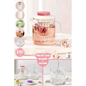 Süzgeçli Cam Sürahi Kapaklı Filtreli Bitki Çayı Süzgeçli Cam Demlik & Kulplu Sürahi 850 ml.