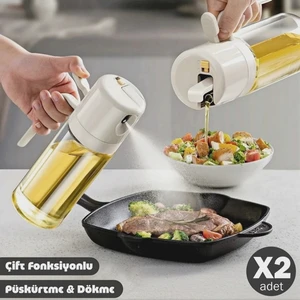 Madamev 2'li Çift Fonksiyonlu Cam Yağdanlık 550ML Zeytinyağı Sıvıyağ Şişesi Airfryer Sprey Yağlık Sirkelik