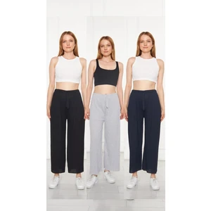 Sashaa Collection 3'lü Kadın Fitilli Rahat Pantolon & Eşofman Gündelik Rahat Ev Giyim Pijama