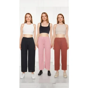 Sashaa Collection 3'lü Kadın Fitilli Rahat Pantolon & Eşofman Gündelik Rahat Ev Giyim Pijama