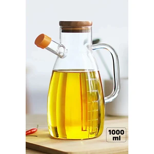 Bambu Kapaklı Yağdanlık 1000 ml Borosilikat Cam Yağlık Sirkelik Şişesi Master Vakumlu Sosluk