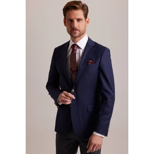 Erkek Lacivert Regular Fit Yünlü Blazer Ceket