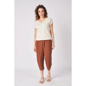 defy's Kadın %100 Pamuklu Dokulu V Yaka Kısa Kollu Tişört