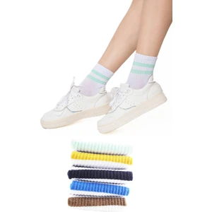 Trick or Treat 5'li Paket Beyaz Renk Pamuklu Farklı Renklerde Çizgili Unisex Kadın Erkek Çorap