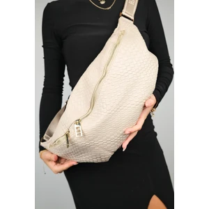 Venta Koyu Bej Örgü Kadın Büyük Bel Çantası