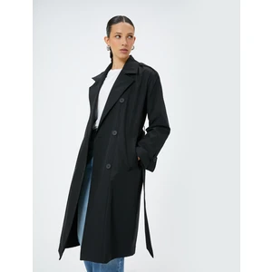 Trençkot Kruvaze Yaka Ters Yaka Uzun Cepli