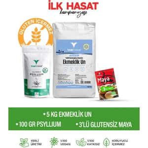 Tam Tarım (Glutensiz) Ekmeklik Çiğ Karabuğday Unu 5 kg + (Glutensiz) Organik Karnıyarık Otu Tozu 100 gr + (Glutensiz) Kuru Maya (3x10 gr)