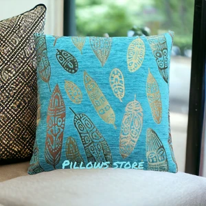 Pillows Store Yaprak Desenli Turkuaz Kırlent Kılıfı 45CM*45CM