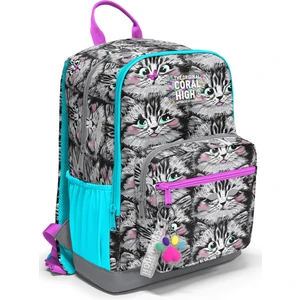 Coral High Gri Kedi Desenli Dört Bölmeli Okul Sırt Çantası 23638