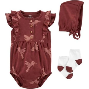 Layette Kız Bebek 3'lü Elbise Set Pembe Kuş Baskılı
