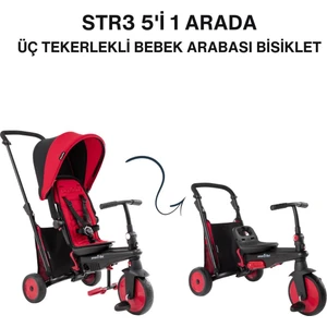 STR3 Plus 5’i 1 Arada Modüler Katlanabilir Bebek Arabası ve Üç Tekerlekli Bebek Bisikleti  Red