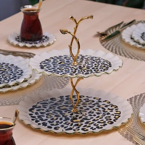 Leopar Wavy Altın Yaldızlı Cam Kurabiyelik