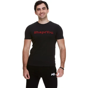 Erkek Siyah Kırmızı Nakışlı Fitness Spor T-Shirt