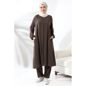 Kadın Hac ve Umre Kıyafeti Tesettür Ikili Takım Sütlü Kahve