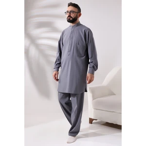 İhvan Online Erkek Çınar Hac ve Umre Kıyafeti Ikili Alt Üst Viskon Afgan Takım Gri