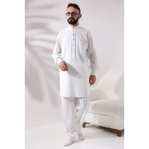 İhvan Online Erkek Çınar Hac ve Umre Kıyafeti Ikili Alt Üst Viskon Afgan Takım Ekru