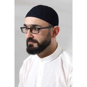 Lacivert Safir Dantel Detaylı Örme Namaz Takkesi