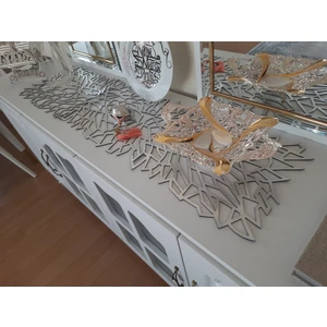 Sehara Home RUNNER/120X33CM/S.DERİ/VARAKLI Gümüş/2 Yaprak Motifi,2 Çiçek Motifi Hediye/