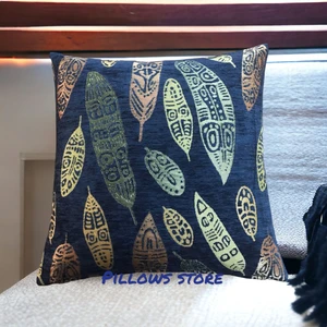 Pillows Store Yaprak Desenli Lacivert  Kırlent Kılıfı 45CM*45CM