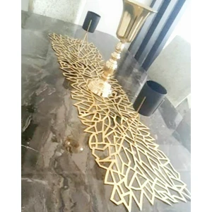 Sehara Home RUNNER/120X33CM/SUNİ Deri/varaklıgold/2parçayaprak Motifi,2parçaçiçek Motifi Hediye/