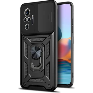 Case 4u Xiaomi Redmi Note 10 Pro Kılıf Ultra Korumalı Yüzüklü Manyetik Sürgülü Vega Kapak Siyah