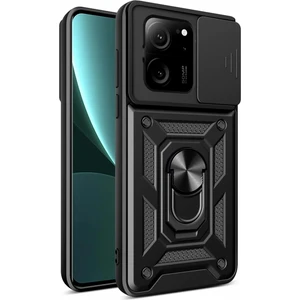Case 4u Xiaomi Mi 13T Kılıf Ultra Korumalı Yüzüklü Manyetik Sürgülü Vega Kapak Siyah