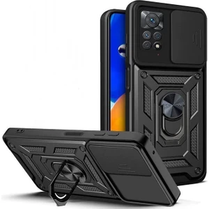 Case 4u Xiaomi Redmi Note 11 Pro 4g Kılıf Ultra Korumalı Yüzüklü Manyetik Sürgülü Vega Kapak Siyah
