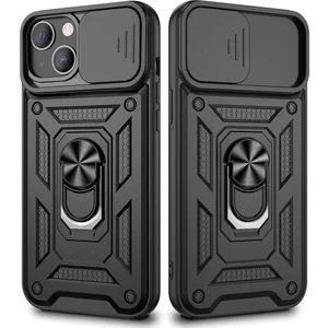 Case 4u Apple iPhone 13 Kılıf Ultra Korumalı Yüzüklü Manyetik Sürgülü Vega Kapak Siyah