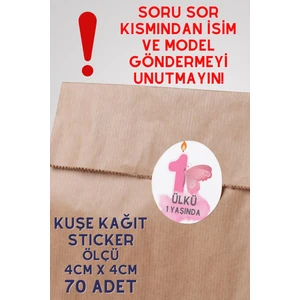 Netsan Etiket Isme Özel 1 Yaş Kız Bebek Kuşe Kağıt Sticker 4X4CM 70 Adet