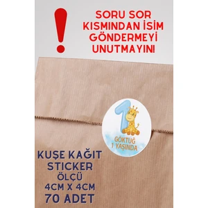 Netsan Etiket Isme Özel 1 Yaş Erkek Bebek Kuşe Kağıt Sticker 4X4CM 70 Adet