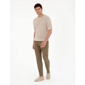 Pierre Cardin Erkek Haki Carrot Fit Keten Karışımlı Kanvas Pantolon 50291517-VR027
