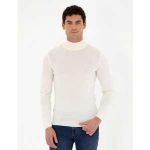 Pierre Cardin Erkek Ekru Slim Fit Yarım Balıkçı Yaka Yün Karışımlı Basic Triko Kazak 50270055-VR019